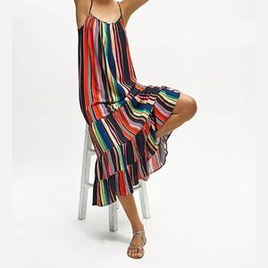 Farm Rio size XS rainbow shimmer maxi dress Anthropologie colorful strap